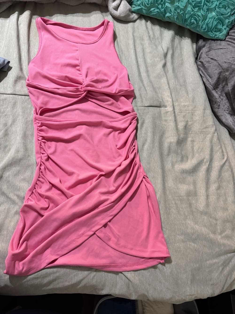 Pink Ruched Twist Front Bodycon Dress